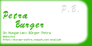 petra burger business card